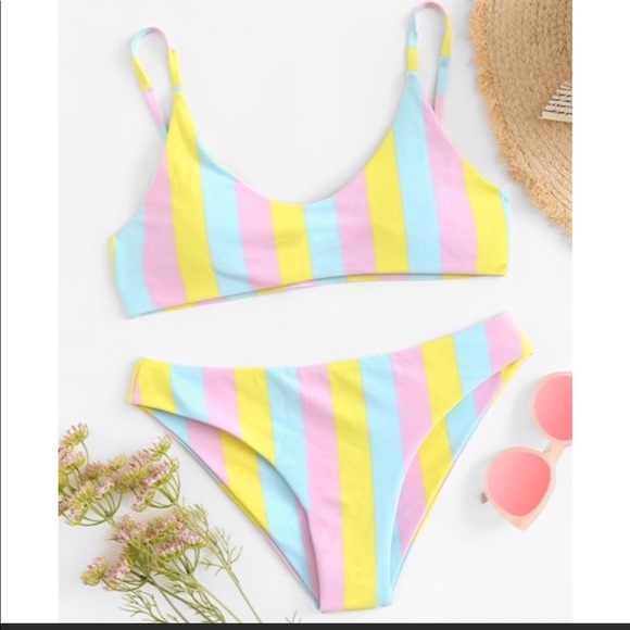 pink and yellow bathing suit
